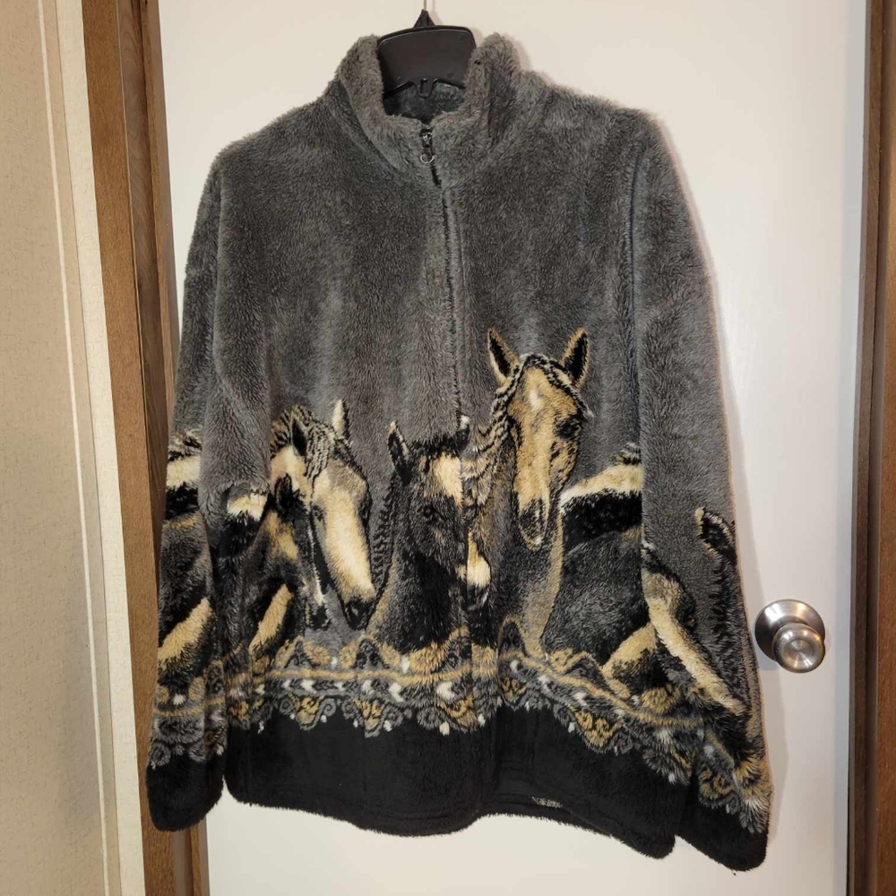 Vtg Mazmania Horse Fleece Jacket USA Large